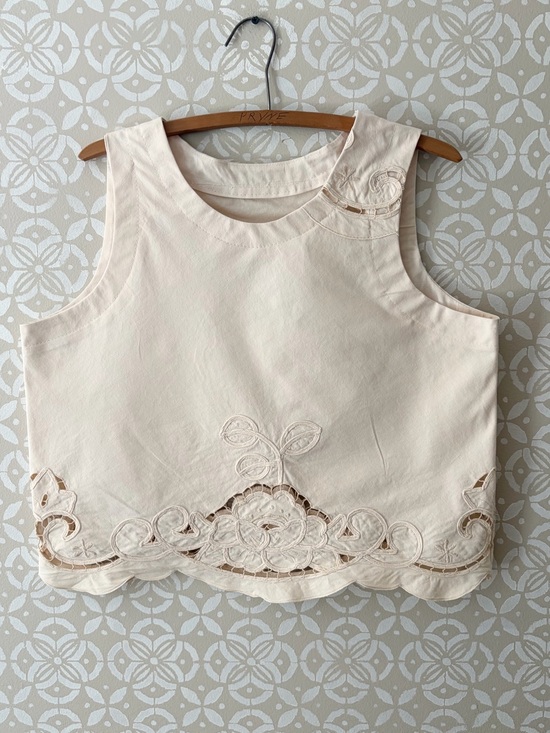 Handmade Tops - Womens Embroidered Sleeveless Crop Top - Cream